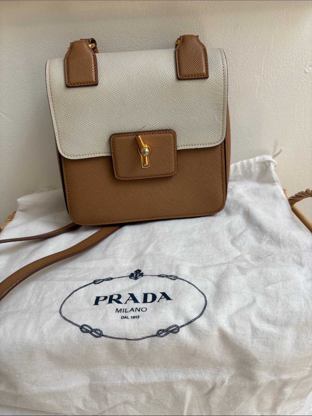 Prada Brown and Cream Crossbody Shoulder Bag